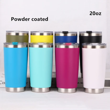 Powder coated 10 шт./лот, 20 унций, термосы, кружки для кофе, стакан для воды, чашки для путешествий, 18/8, нержавеющая сталь, с двойными стенками, изолированная Вакуумная бутылка - Цвет: Powder coated