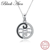 black awn 925 sterling silver jewelry trendy black spinel necklace for women waves necklaces pendants p165
