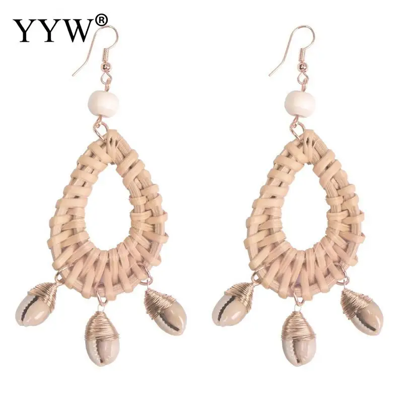 Украшения для пляжа из бамбука деревянные плетеные серьги ротанга и лозы с