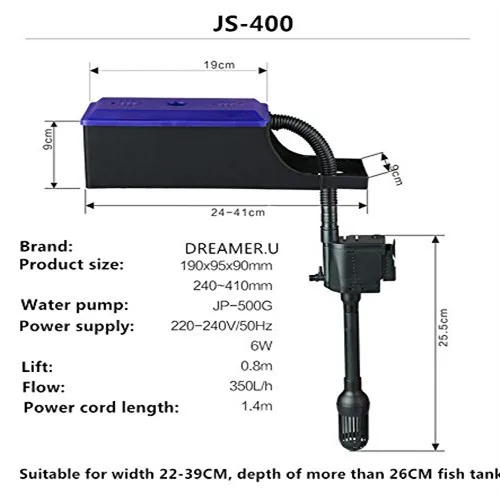 JS 400 Nicrew sunsun JS 400/600 фильтр для аквариума ультра-тихий погружной насос циркуляционный насос для аквариума внешний фильтр 220-240 В - Цвет: JS 400