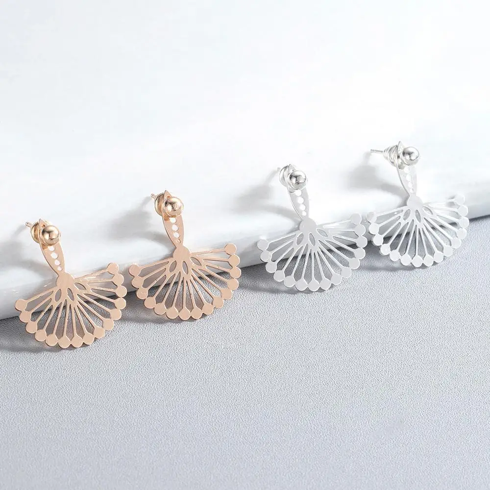 

Chandler Stainless Steel Double Side Stud Earring For Women Round Disc Hollow Out Leaf Geometrical Two Sided Boucles D'oreilles