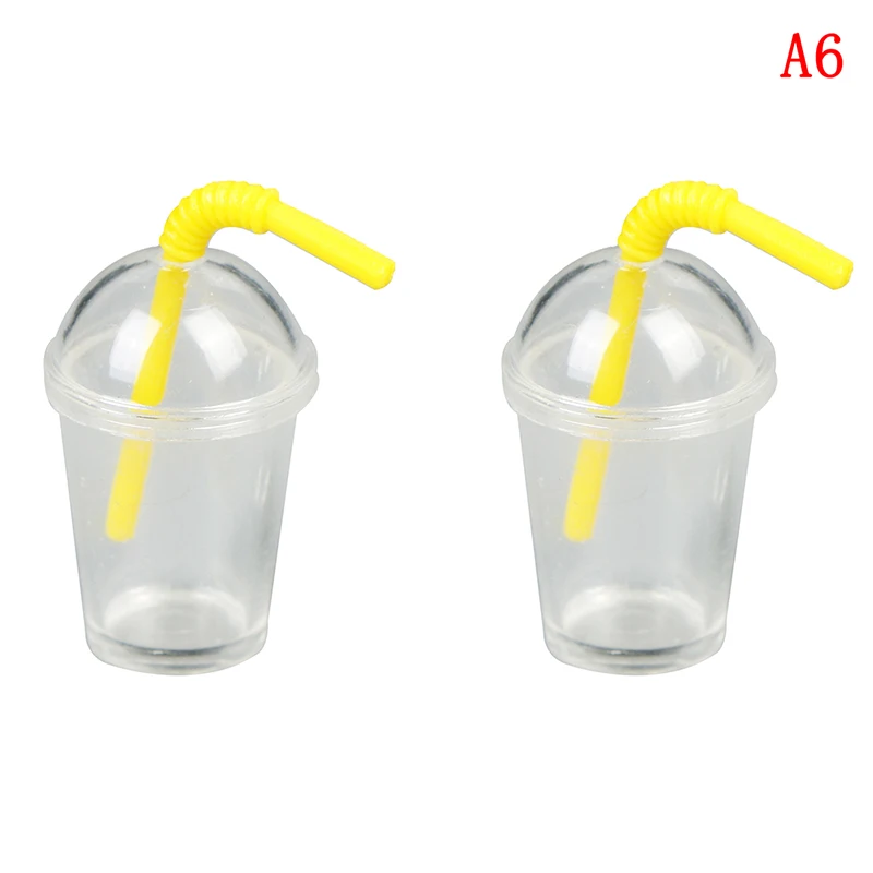 2Pcs 2/4 шт. 1/12 миниатюрный соломы Кофе Чашка Модель мороженого напитков мини Еда играть аксессуары для куклы - Цвет: 2Pcs