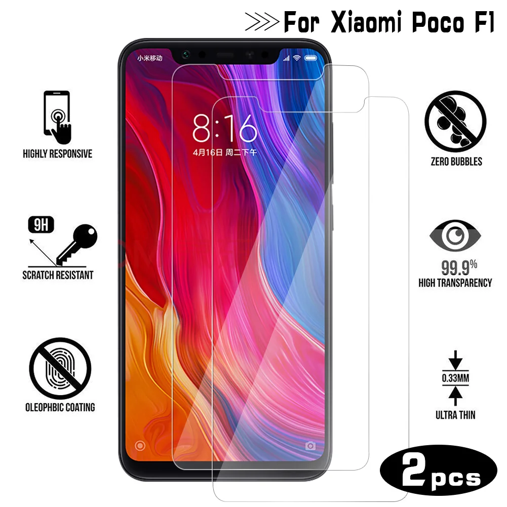 2 шт./лот Экран протектор дляxiaomi Pocophone F1 с уровнем твердости 9 H закаленное Стекло