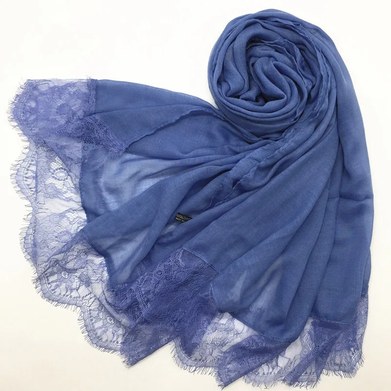 

2019 new plain lacy lace scarf with small lashes wrap head scarf shawl for women Long soft Muslim lady silk scarf