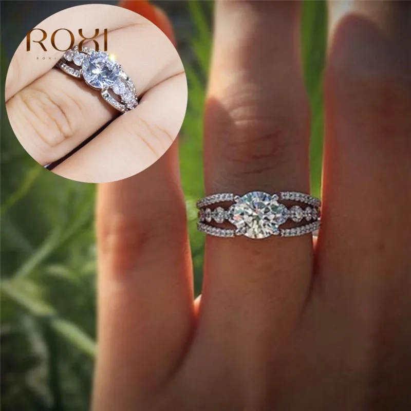 Белый камень яркий кристалл сердце CZ кольцо набор Bague для женщин кубический