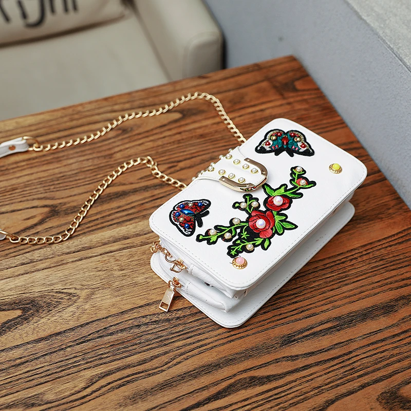 Women Pu Leather Purses and Handbags Ladies Hand Bags Floral Embroidery Doctor Bag Chain Shoulder Messenger Crossbody Bolsa | Багаж и