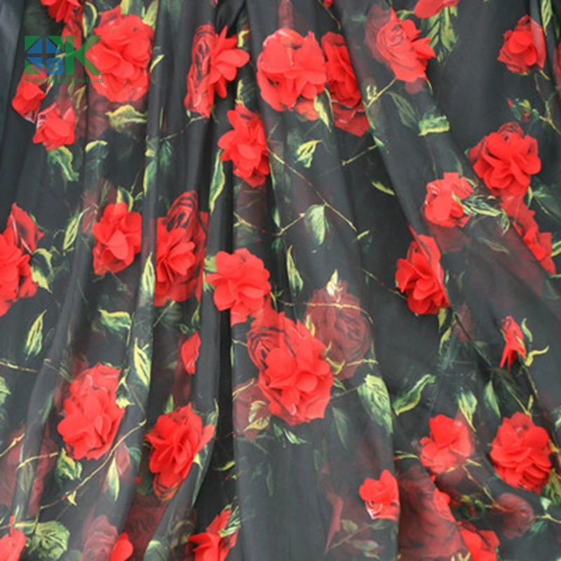 New 2016 SK Lace Fabric Art summer black white three-dimensional embroidery flower 130cm chiffon lace dress clothing d |