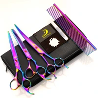 dream reach pet grooming scissors set 7 in professional japan 440c dog shears hair cutting curved thinning scissors with comb