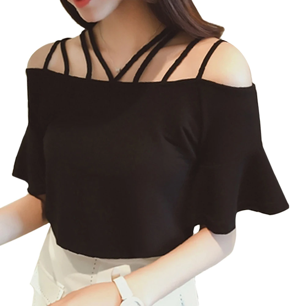 Футболки эластичные с открытыми плечами домашние женские топы сексуальные