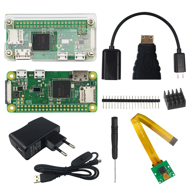 Raspberry Pi Zero W Starter kit с поддержкой Wi-Fi и Bluetooth + акриловый чехол теплоотвод