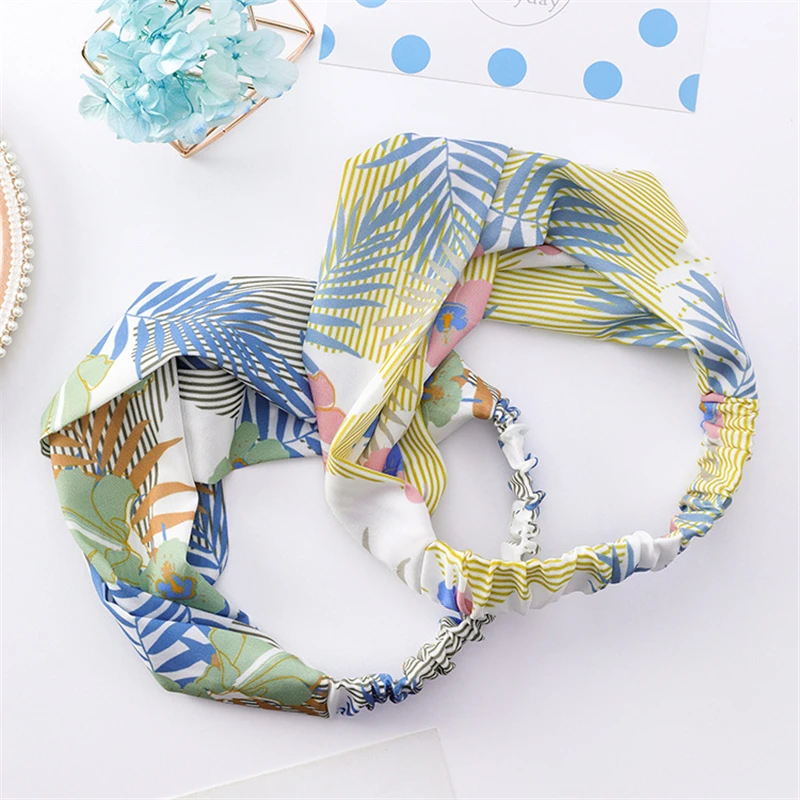 New Summer Flower Print Hairband Beach Holiday Wind Wide Side Casual Cross Hair Band For Women Accessories Headband |