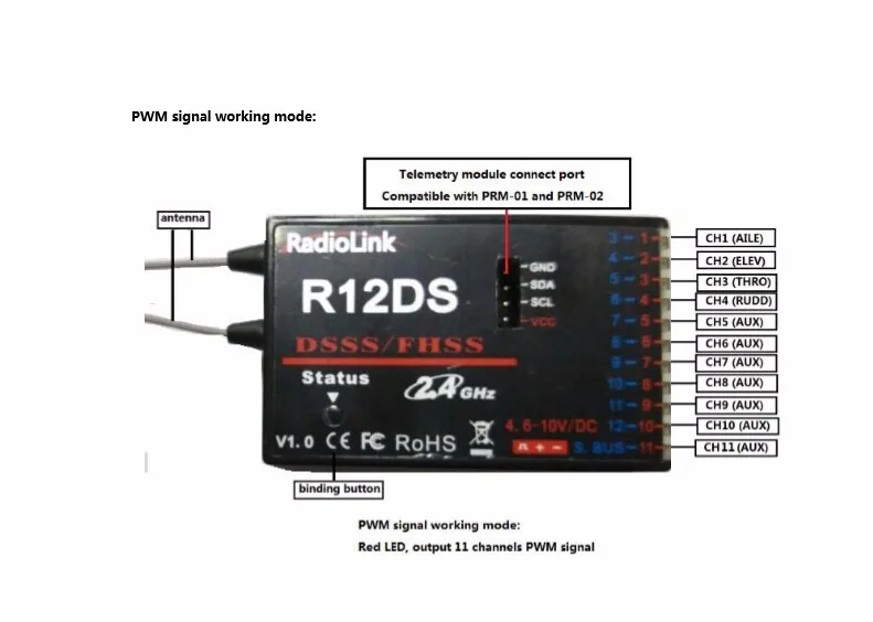 RadioLink R12DS 12CH 12-канальный приемник 2,4 ГГц для AT10 AT10II передатчик летательный аппарат устройство для фотографирования F04939