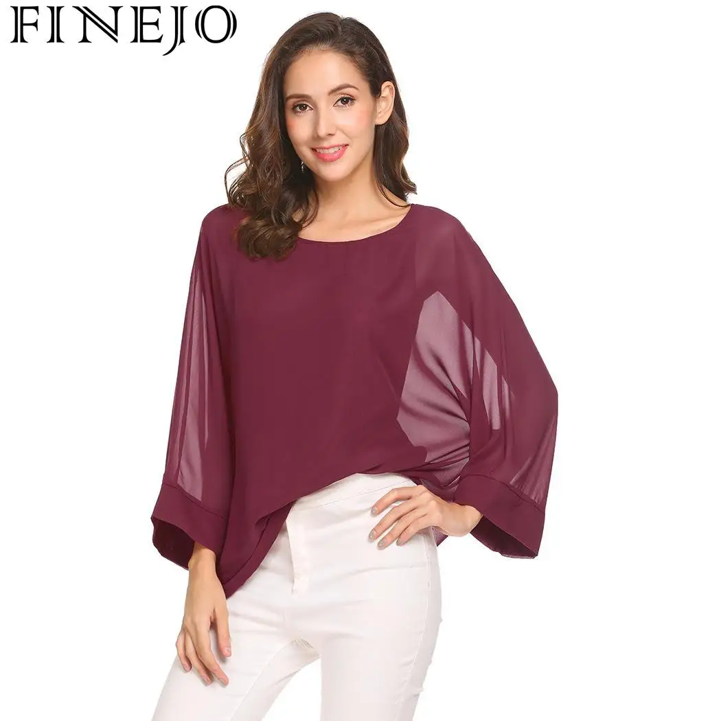 FINEJO женские топы на бретелях свободные круглый вырез рукав летучая мышь