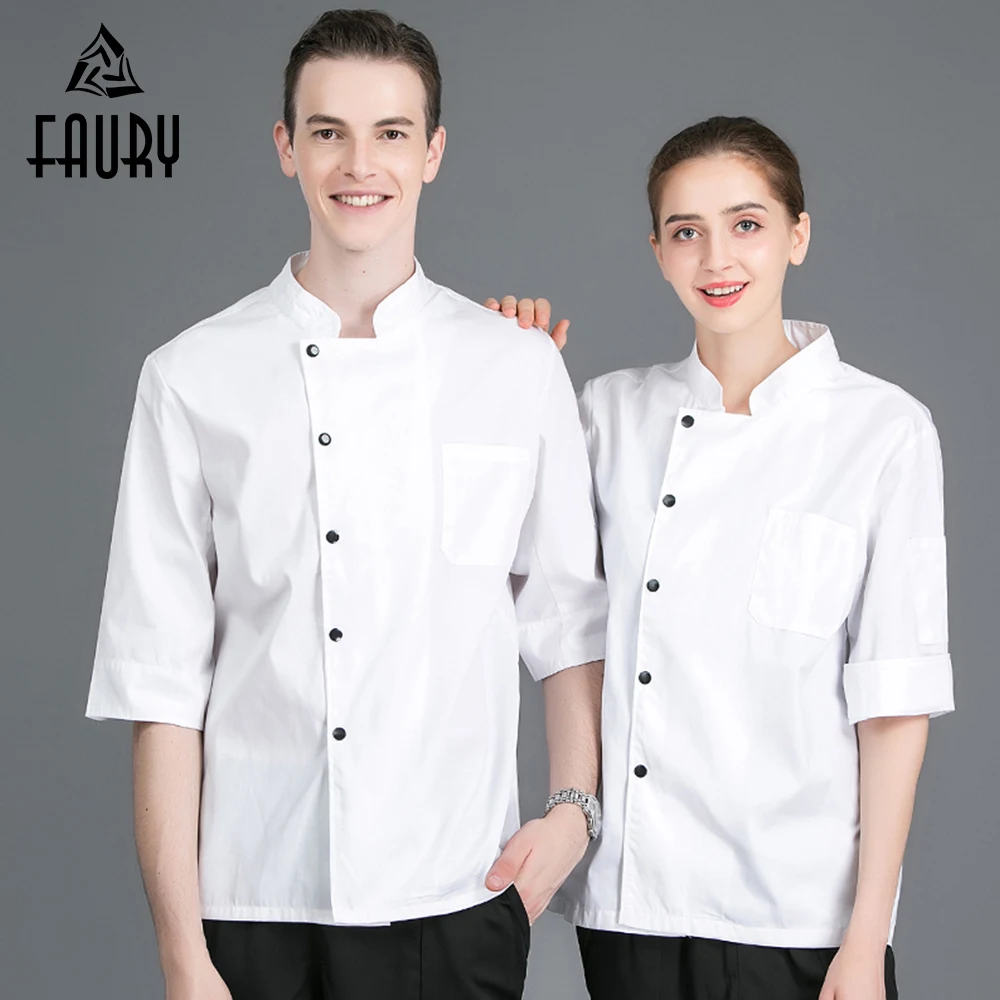 

New Arrival Short Sleeves Restaurant Uniform Kitchen Hotel Cook Work Wear Breathable Chef Jacket Pure Color Unisex Sushi Costume