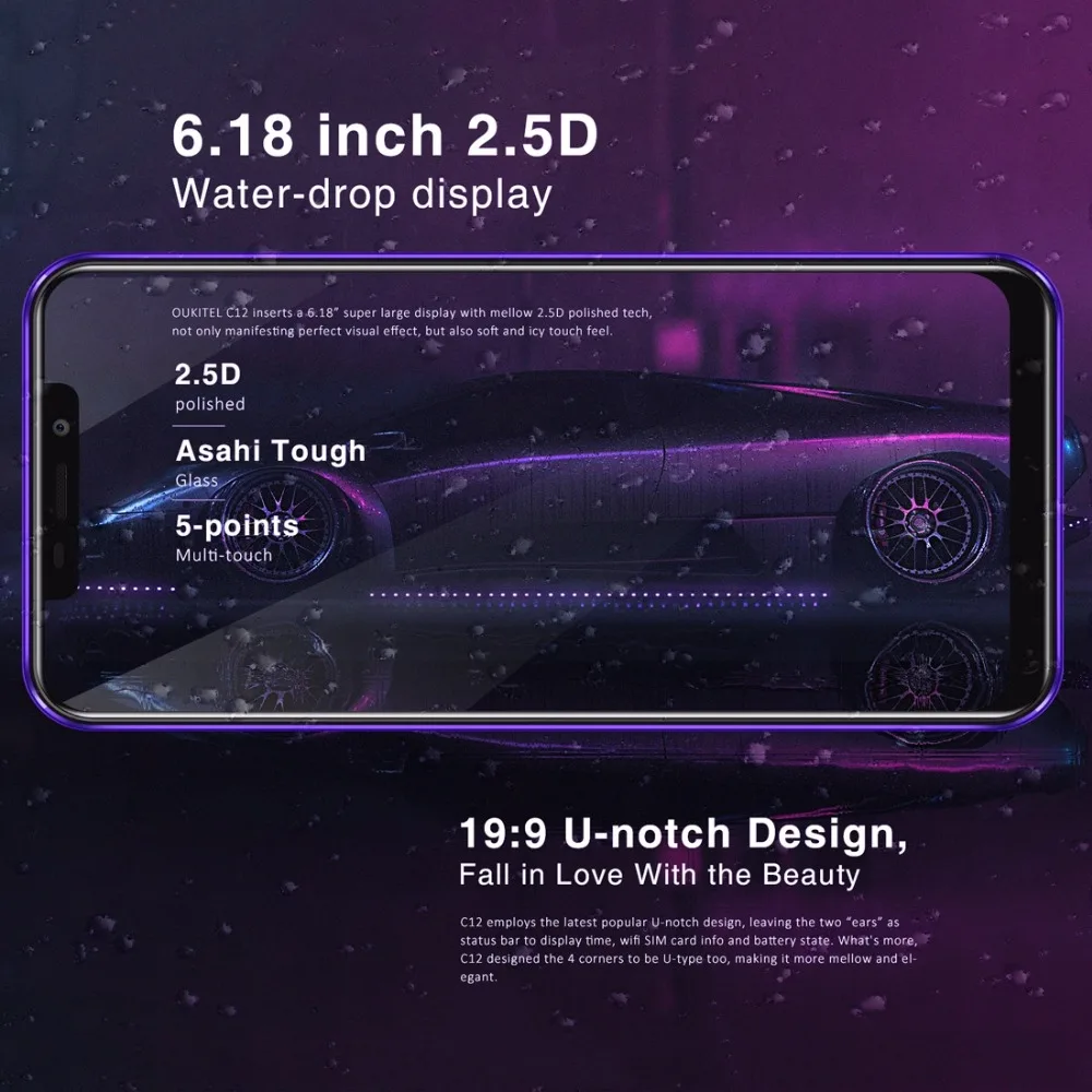 Oukitel C12 Mobile 6 18 &quot19:9 u-вырезка Дисплей Смартфон Android 8 1 MT6580 3 GHz 2 GB Оперативная память