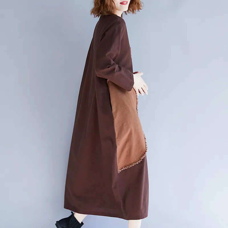 Large size Women Dress 2019 Spring New Fashion long sleeve Tops Summer Loose splice Art Fat MM Cotton linen Dresses TTT058 | Женская