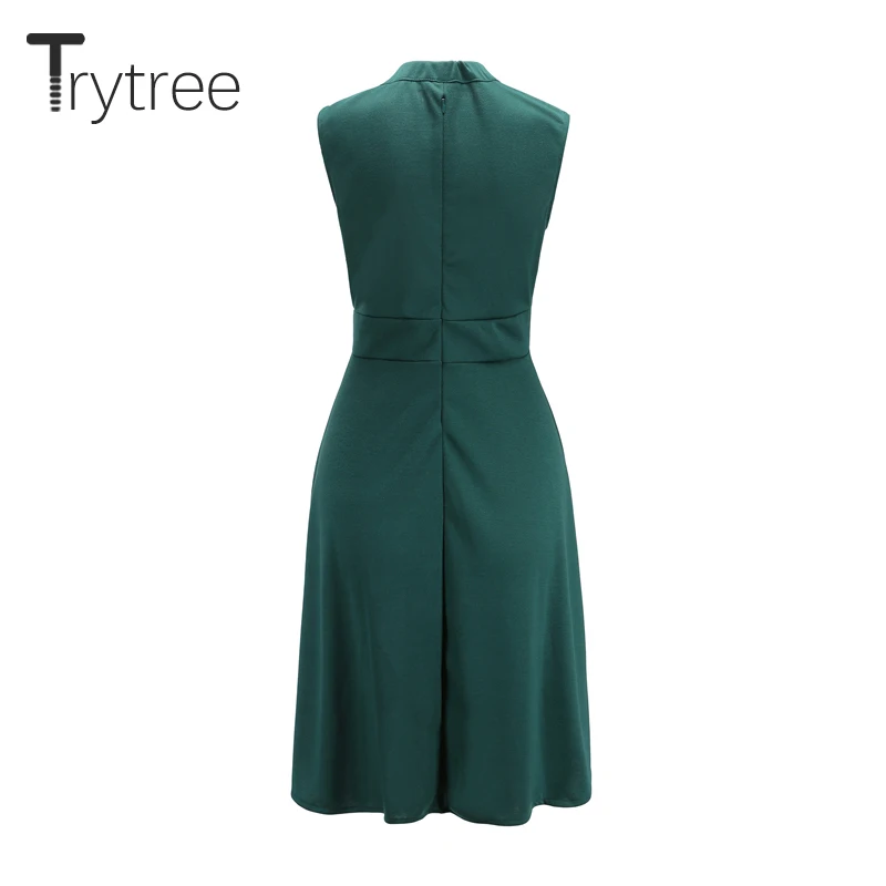 Trytree летнее осеннее платье повседневное одноцветное женское без рукавов с бантом