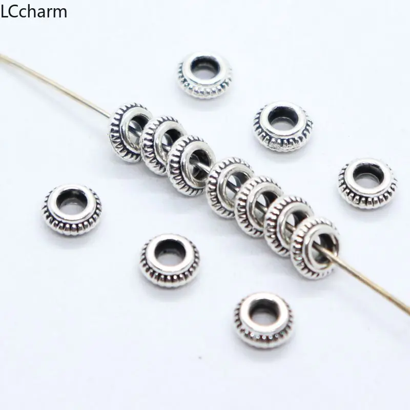 100 шт. тибетские золотые сплюснутые круглые бусины с шармами 7x3 мм DIY браслет для