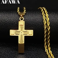 fashion big long cross jesus stainless steel necklace for men gold color chain necklace jewerly cordao masculino n1172s02