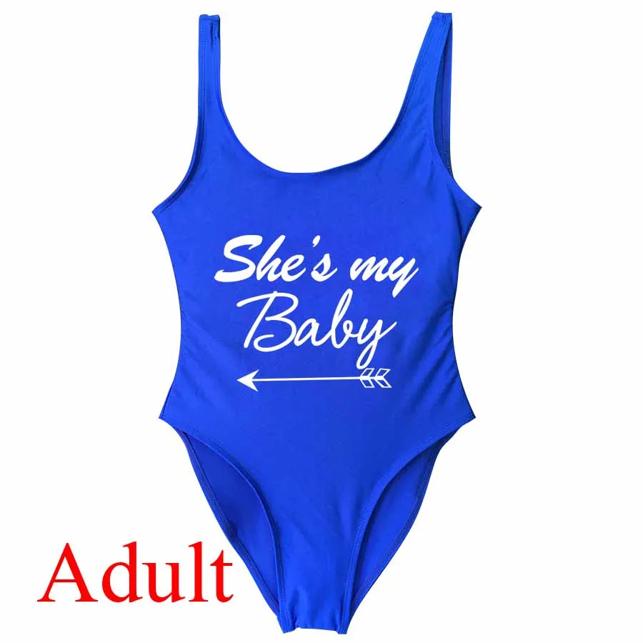 Adult Blue Купальник для мамы и ребенка, Цельный купальник для девочки, ванный комплект «She Is My Mama/Baby», милый комплект для мамы и ребенка, семейная одежда, комплект для купания для ребенка - Цвет: Adult Blue
