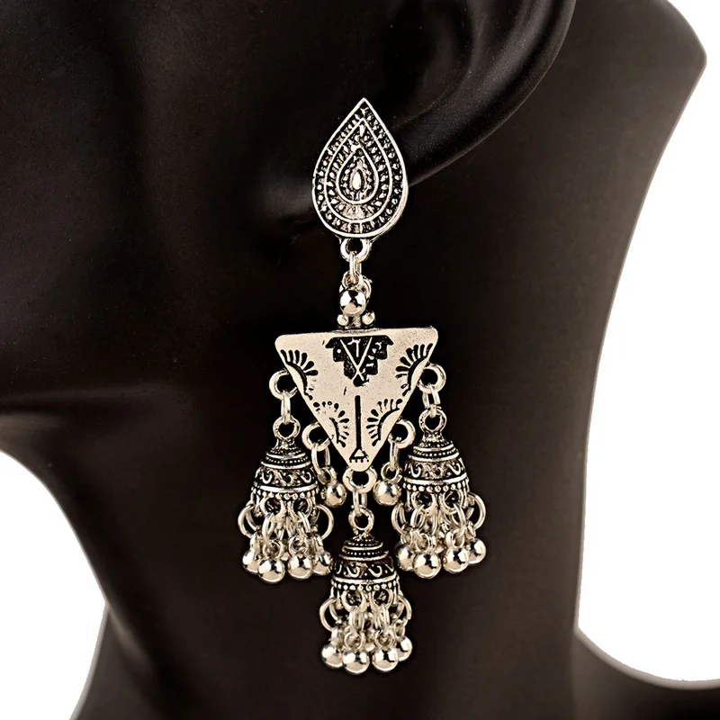 Винтажные треугольные турецкие серьги Jhumka женские золотистые колокольчики