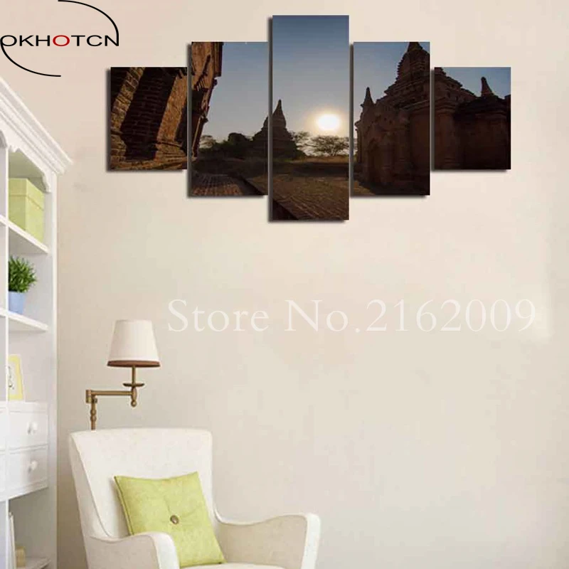OKHOTCN Wall Art Modern Decor Framed Canvas Pictures Living Room 5 Pieces European Castle Building in The Sun Painting HD Poster | Дом и сад