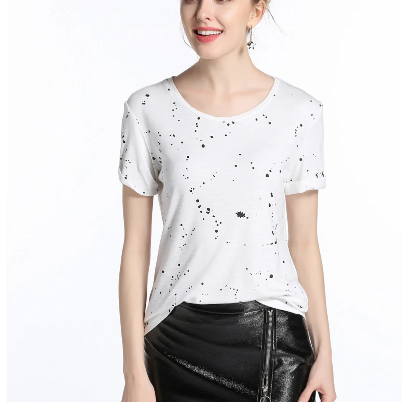 2017 женские летние блузки короткий рукав О-образным вырезом блузка рубашки печати