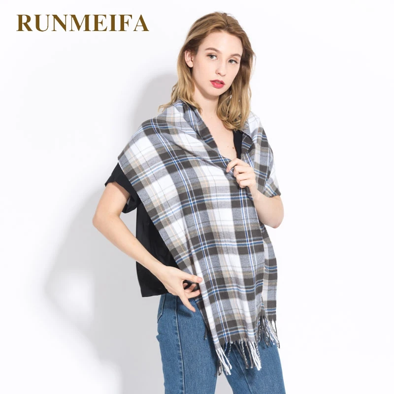 [RUNMEIFA] дизайн, Женская шаль, клетчатые шарфы с кисточками, осенне-зимние модные теплые шарфы, нейтральный акриловый шарф - Цвет: 10