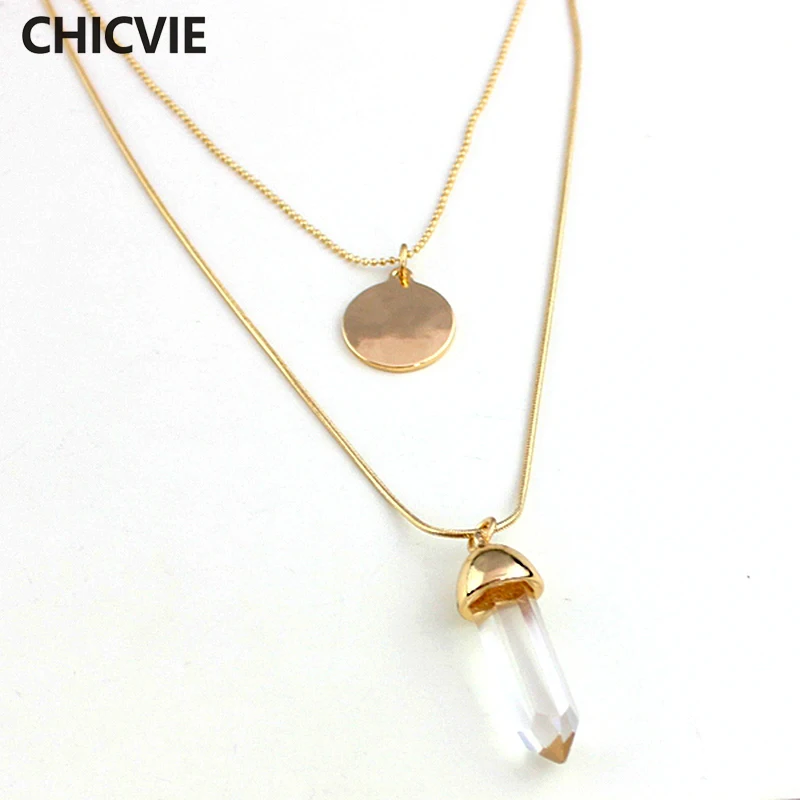 

CHICVIE Boho Popular necklaces & pendants Multilayer Gold Color Coin Crystal Necklace for Women Trending Jewelry SNE160053105