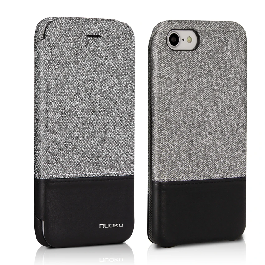 Flip Case Luxe Koeienhuid Lederen Telefoon case NUOKU Voor iPhone7 8 Plus X Portemonnee Kaart Tas Zachte Denim Bracket back Cove | Мобильные