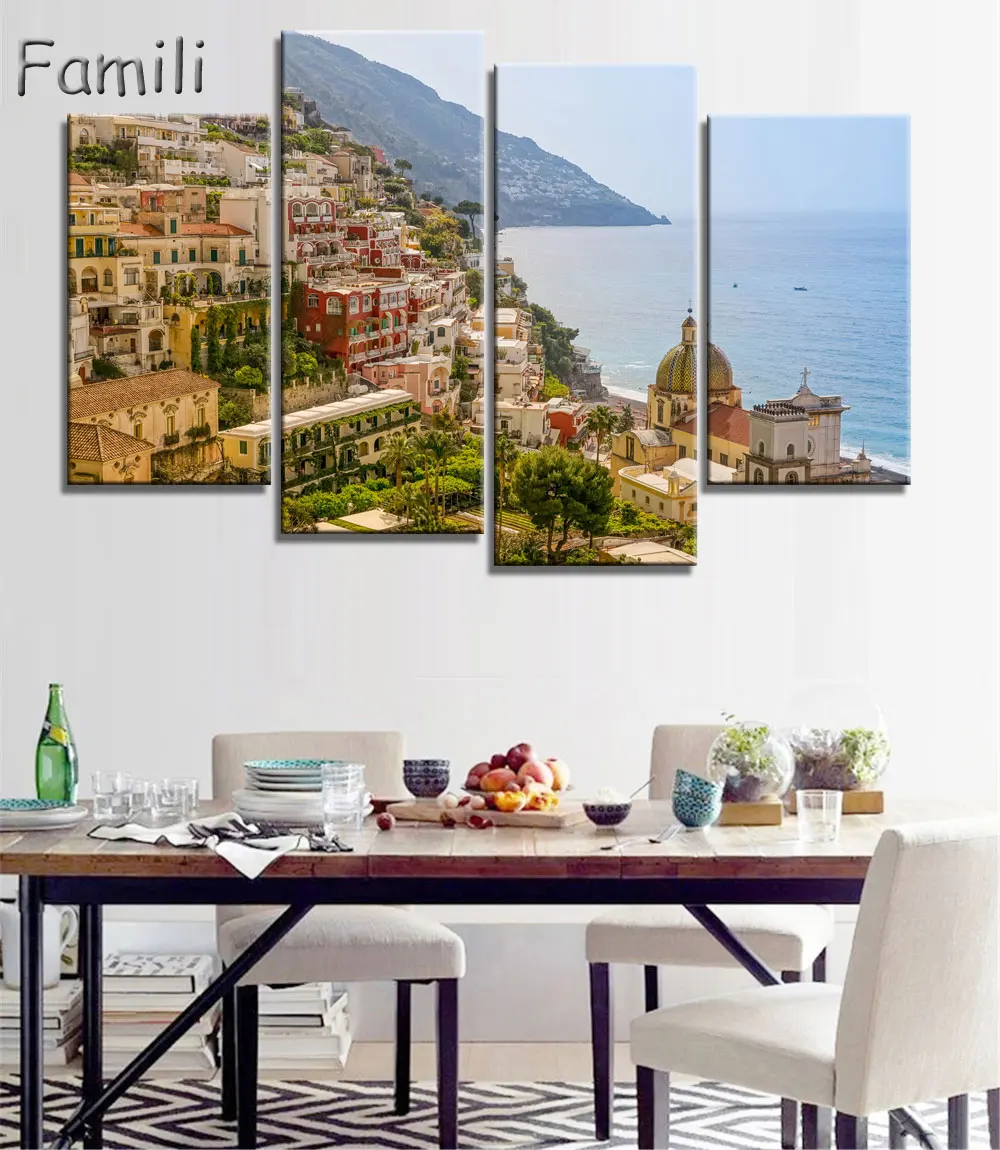 

Fashion Canvas Painting Wall Art Print 4 Panel Famous Building Italy Building Landscape Home Decor Picture For Living Room,poste