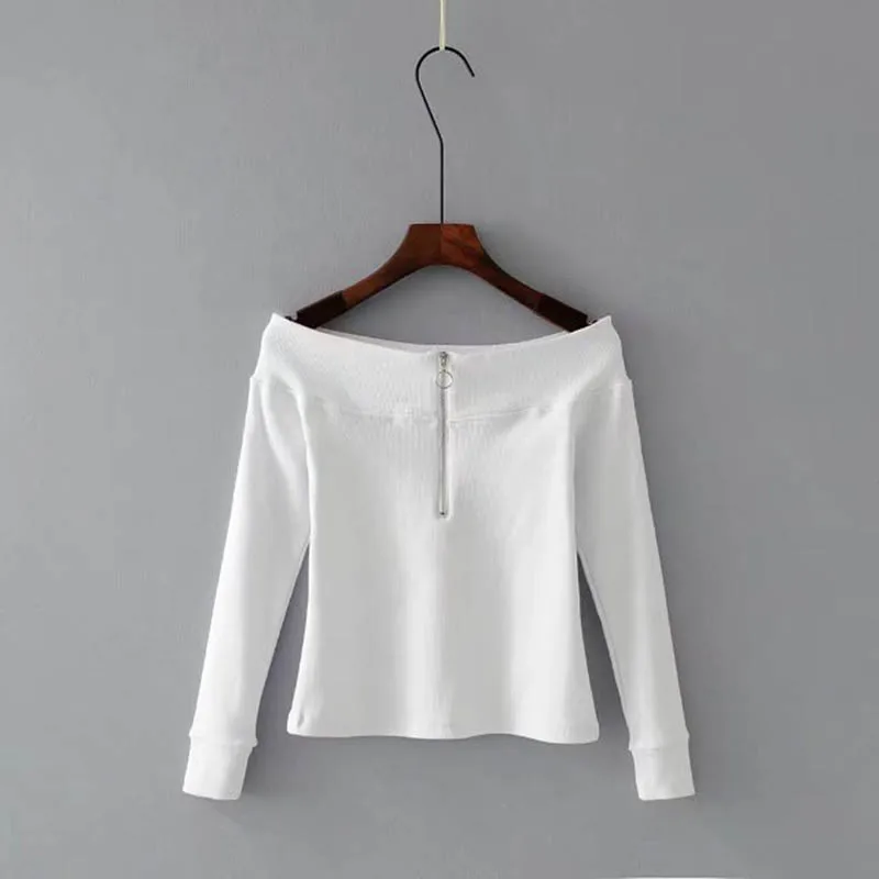 Zipper Off the Shoulder Women Sweater Skinny Elastic Knitted Full Sleeve Pullover Feminino Soft Femme Spring Jumper High Quality | Женская