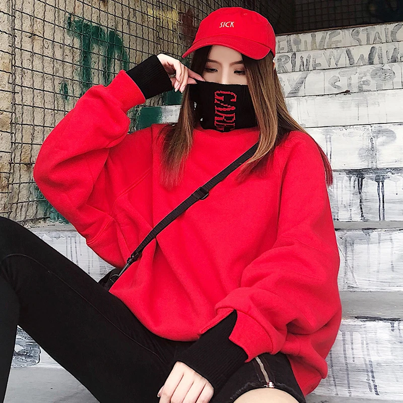 Женская одежда в Корейском стиле Харадзюку свободная толстовка большого размера