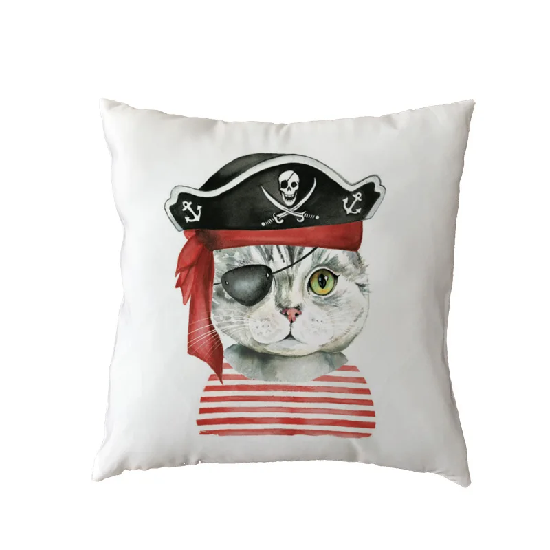 Черно белая наволочка с котом для косплея красными геометрическими полосками