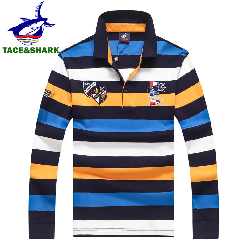

Мужское поло TACE & SHARK, с вышивкой в полоску, с длинным рукавом