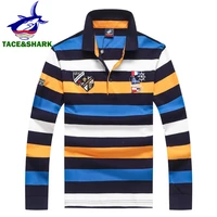 taceshark brand hot sale fashion stripe shark embroidery long sleeve polo tops men slim polo casual business homme clothes