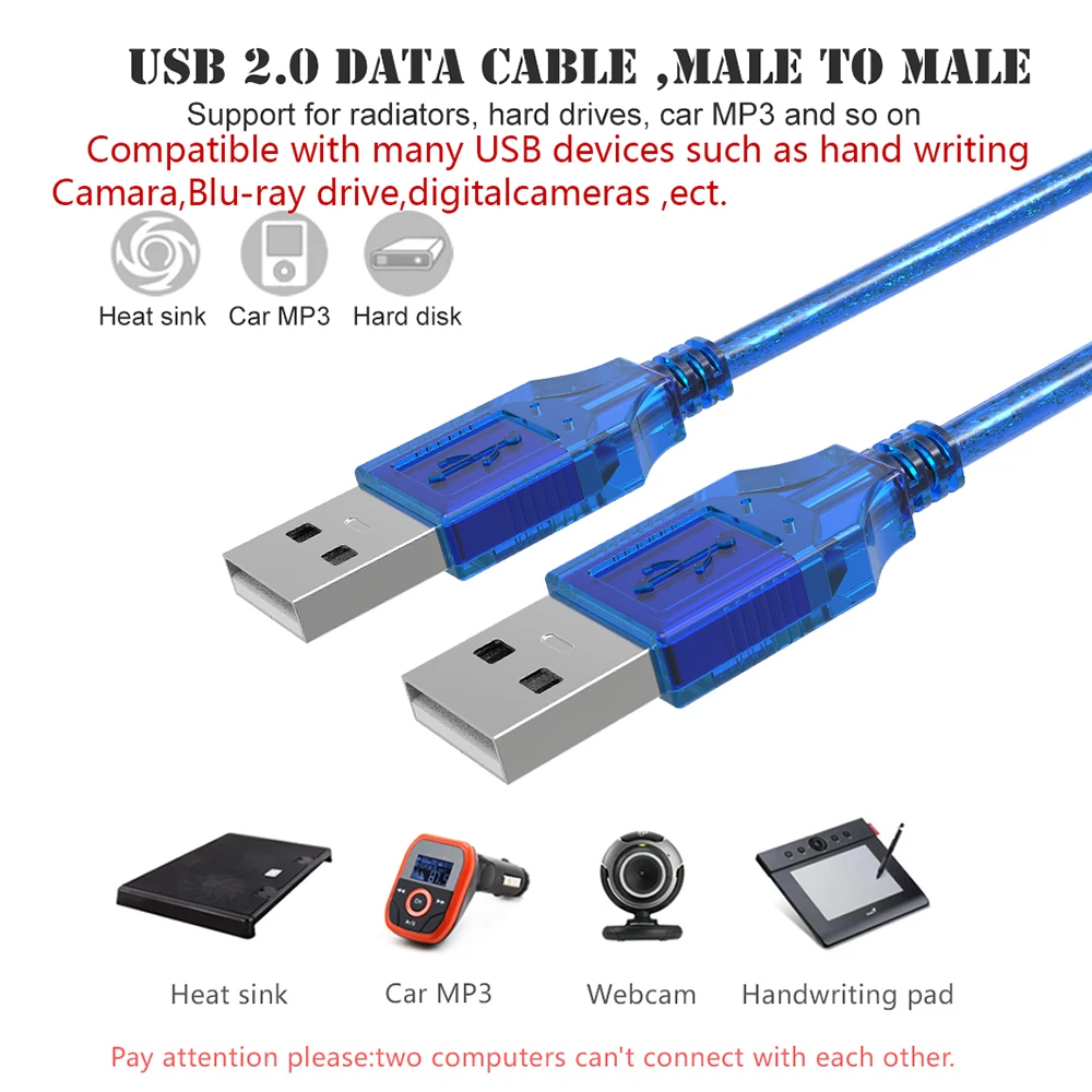 New USB2.0 Extension Cable Male to USB Adapter Transparent Blue Anti-interference Dual Shielding 0.3M 0.5M 1.5M 3M 5M | Электроника