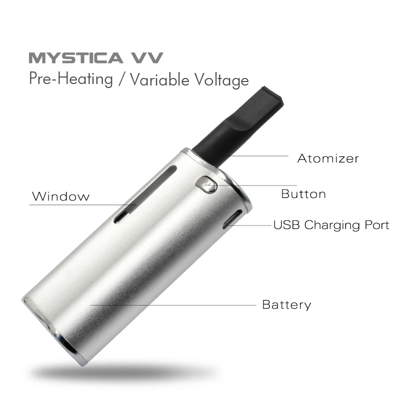 Электронная сигарета Mystica VV MOD 650mah с магнитной резьбой 510 адаптер Подогрев