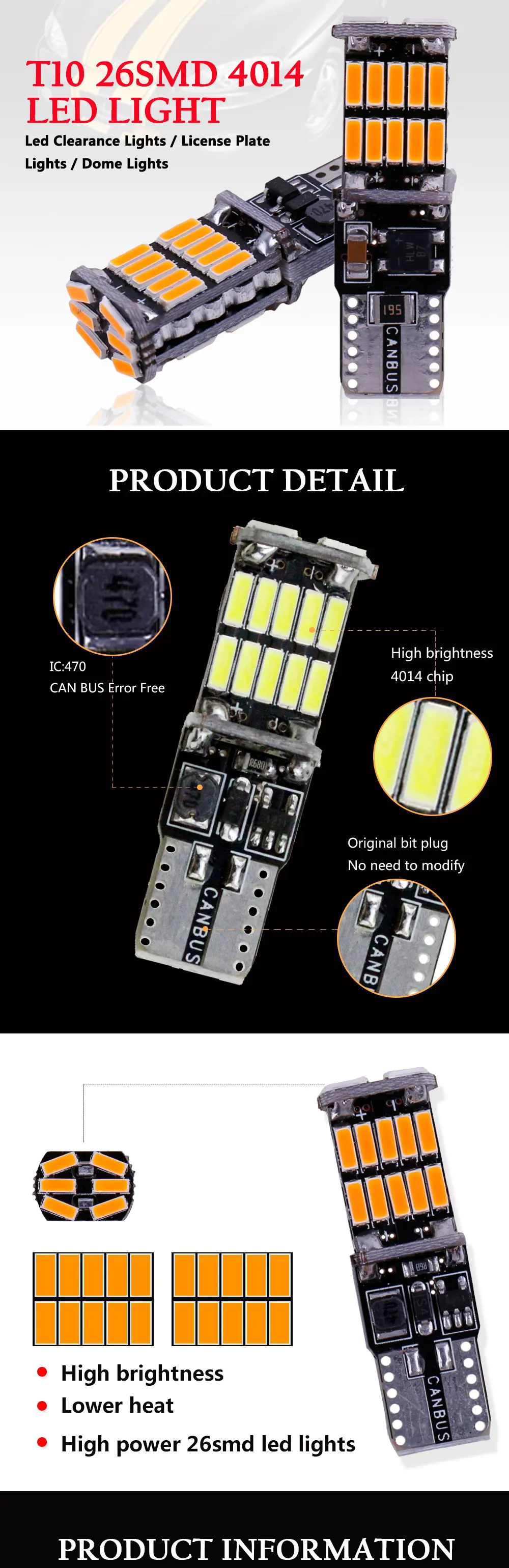 RXZ 100 шт. автомобиль T10 Canbus 26 SMD 4014 2,5 Вт 0.2A светодиодный 194 168 W5W неполярный Авто Клин хвост боковой лампы для чтения пластина лампа