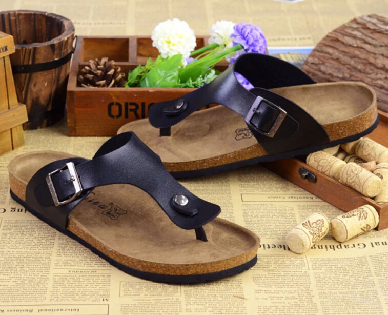 Сандалии унисекс пляжные пробковые шлепанцы Нескользящие летняя обувь