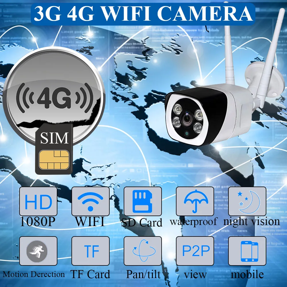 Открытый 3g 4G сим карты Камера Full HD 1080 P Беспроводной Wi Fi IP Водонепроницаемый CCTV ИК