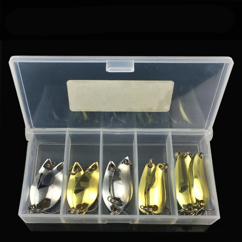 12PCS Metal Spoons Sequins Baits Silver Gold 2.5g 3.5g 5g Fishing Lure Set With Plastic Box High Carbon Steel Hook | Спорт и