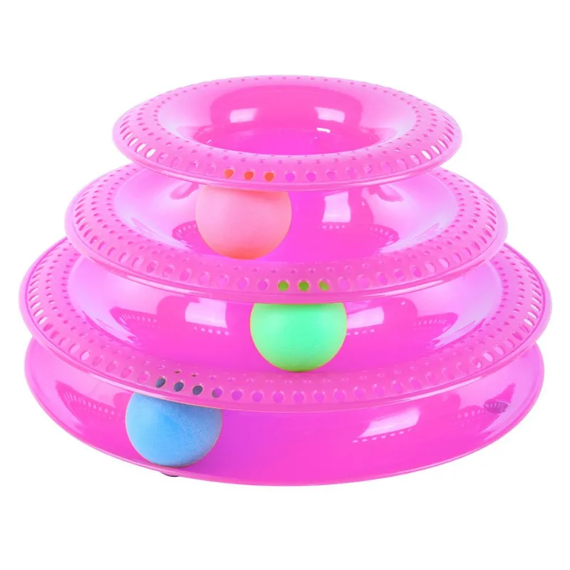 RT523P Trilaminar игрушки для домашних животных кошачья дорожка шариковая тарелка смешной диск Интерактивная развлекательная тарелка игрушка для кошек игровой диск вращающаяся игрушка товары для кошек - Цвет: RT523P