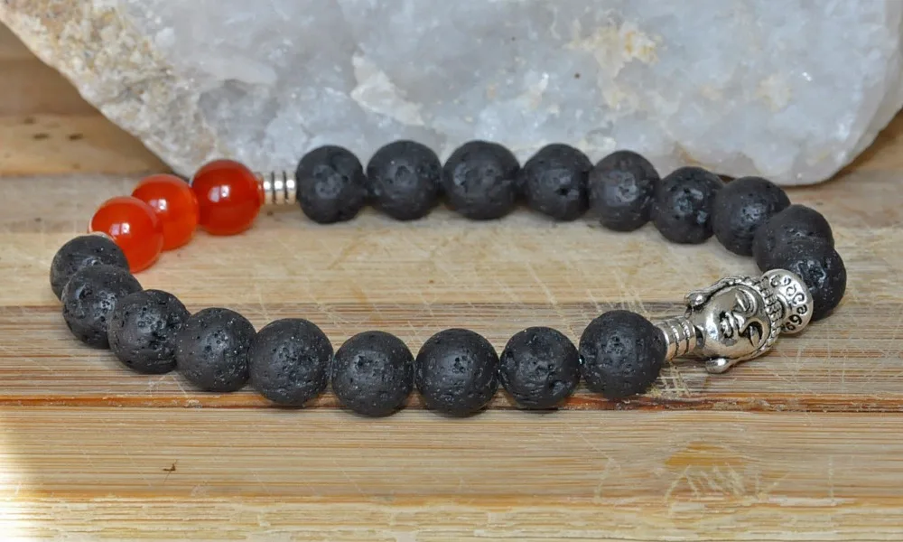 Lava rock Carnelian stone bracelet Buddhist prayer mala beads grounding meditation root chakra | Украшения и аксессуары