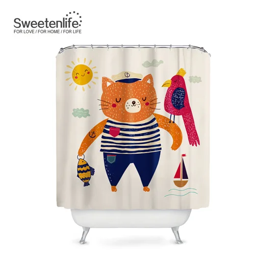 Sweetenlife 180x200 см занавеска для душа Мультяшные животные и растения узор занавес для ванной Высококачественная синяя Водонепроницаемая штора - Цвет: SL0339