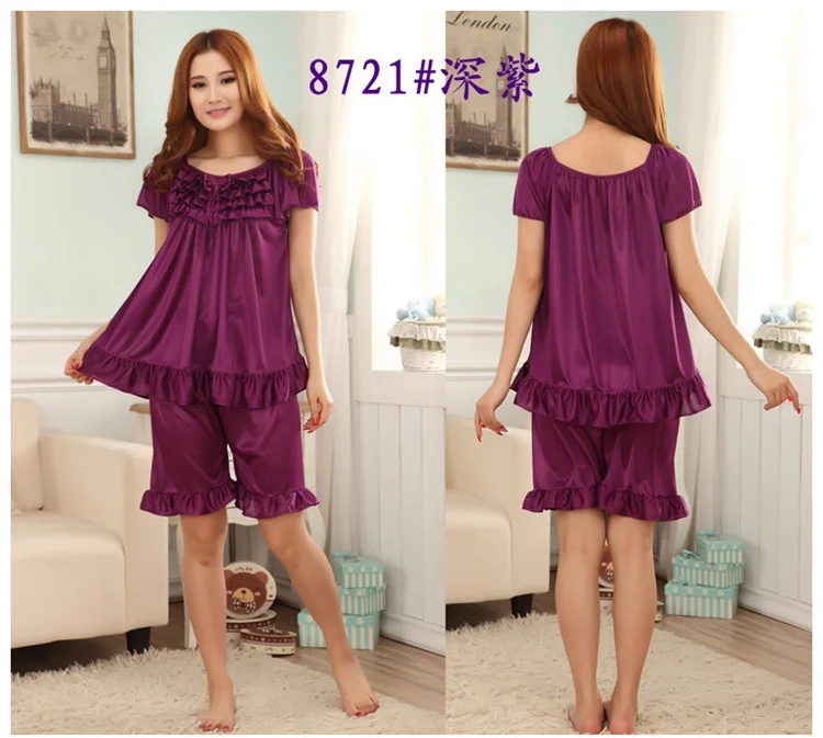 Женская ночная рубашка из искусственного шелка с коротким рукавом 125 см|sleepwear