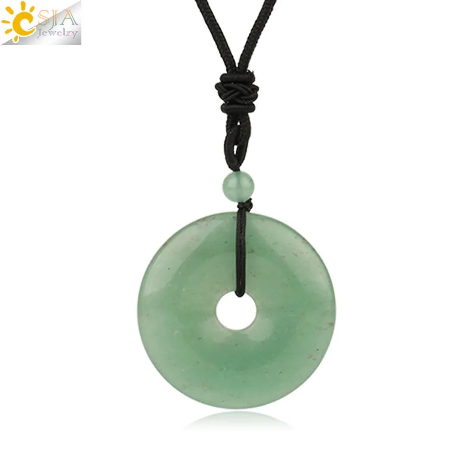 Green Aventurine Csja подвеска-Пончик Из Натурального Камня Ожерелье 40 мм Круглый Круг заживляющий розовый с кварцевым тигровым глазом шарик для женщин мужские ожерелья подарок G138 - Окраска металла: Green Aventurine