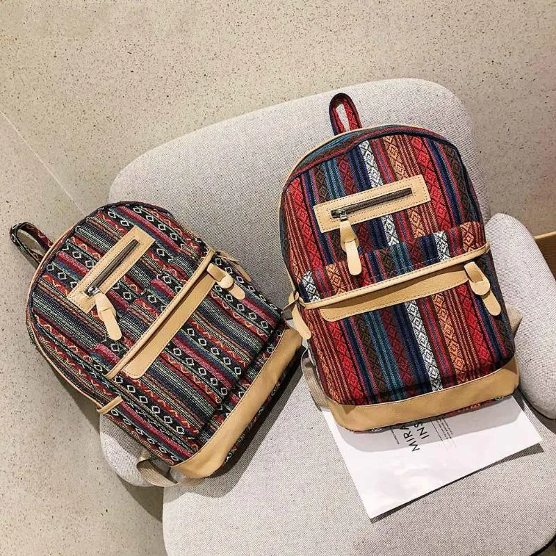Холщовый Рюкзак WEIXIER для женщин этнический модный ранец с откидной крышкой