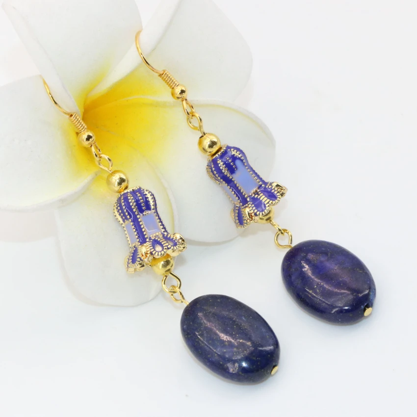 Винтажный стиль оригинальный дизайн lapis lazuli золотистые длинные висячие серьги