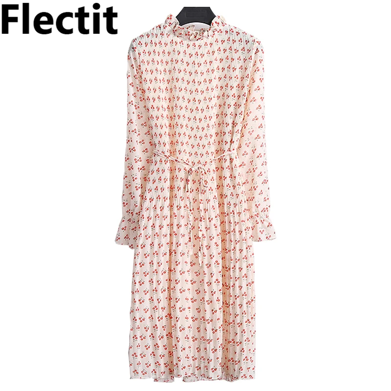 Женское платье с цветочным принтом Flectit шифоновое длинными рукавами и оборками